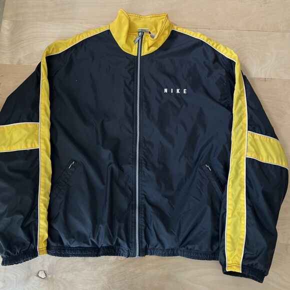 Vintage Nike Jacket 2XL Black Yellow 90s Windbreaker Sportswear New York Oregon - Picture 8 of 8
